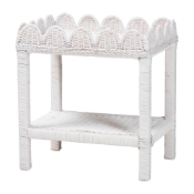 bali & pari Sumana Natural Rattan Side Table - Handwoven Wicker 2-Tier Accent End Table with Scalloped Tray Top for Living Room, White